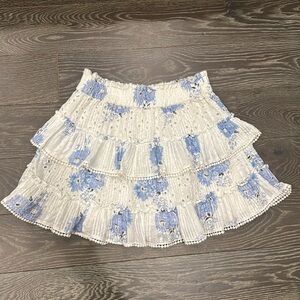 LoveShackFancy bliss Skirt size XS, white eyelet skirt with blue flowers